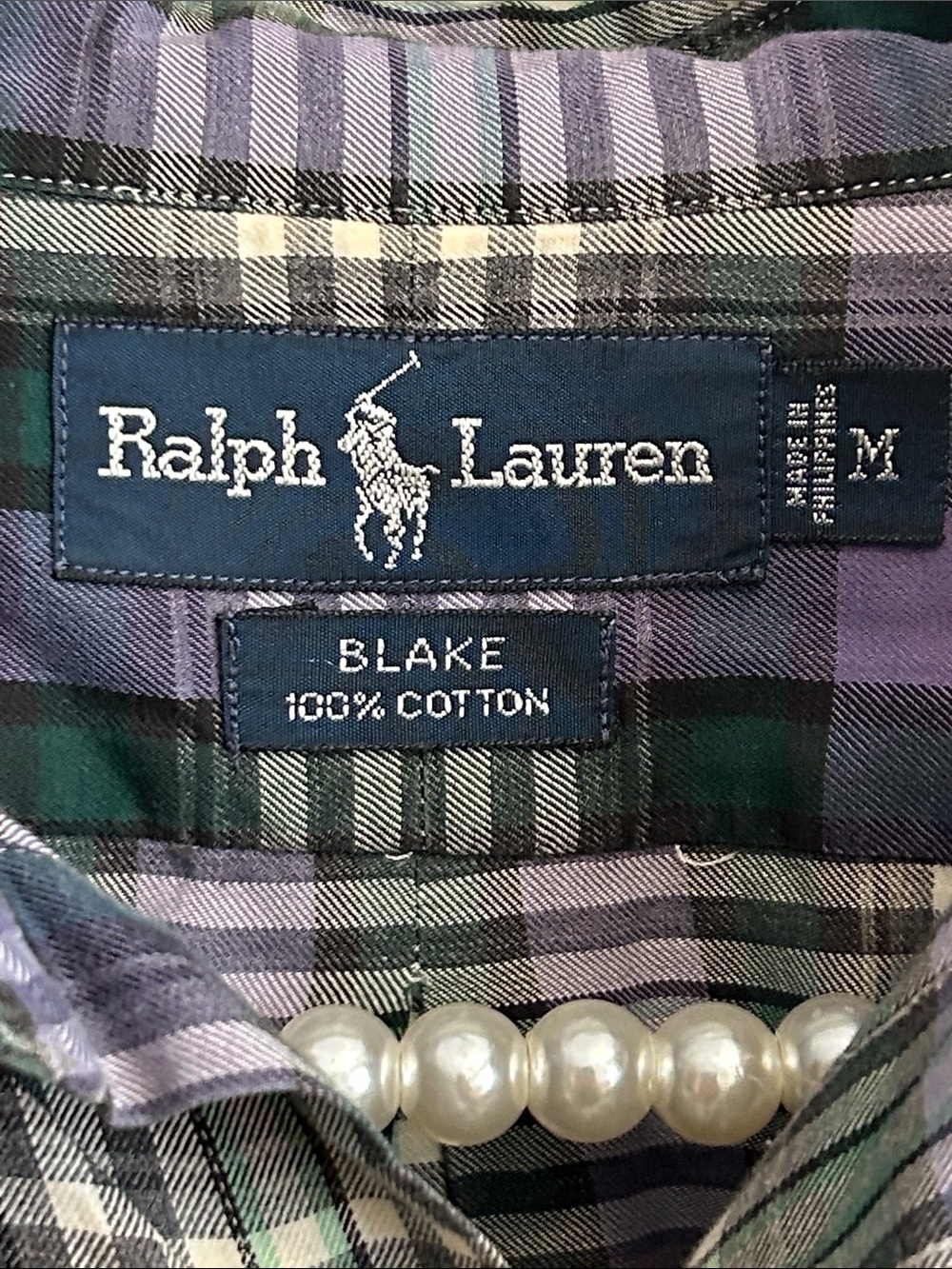 Polo Ralph Lauren Blake Shirt Mens Medium M Purple Green Plaid Button Down 90s - Picture 3 of 4